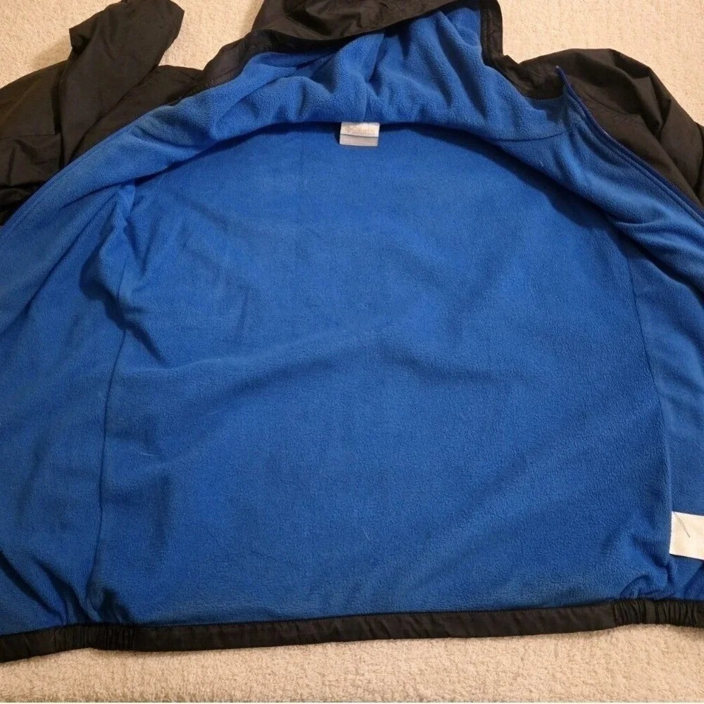 Columbia Kids Windbreaker Jacket Black Blue Fleece Lined Hooded‎ Size L 14/16